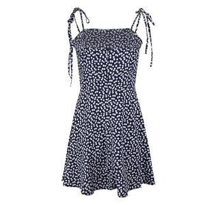 Female Sexy Sleek Slim Sleeveless Dress Sling Polka Dot Dress Short Flower Pattern Set Off   MIni Dresss