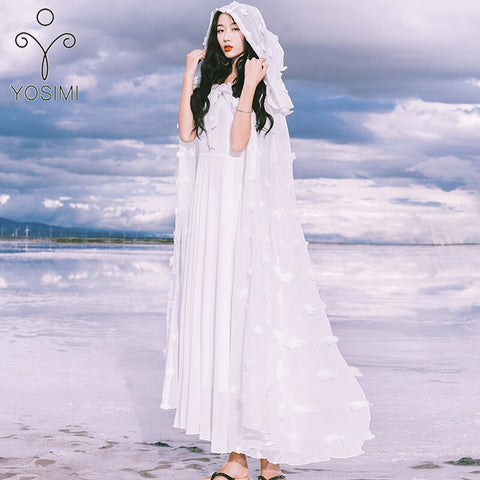 YOSIMI 2019 Summer Dress Vestidos Maxi Chiffon Two Piece Outfits Set Long Women Dress White Dresss Tunic Women's Suit Sleeveless