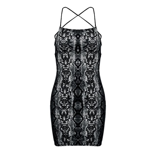 2019 Korean Retro Summer Dress Casual High Quality Women Dress Sexy Party Snake Print Sleeveless Halter Slim Party Dressses