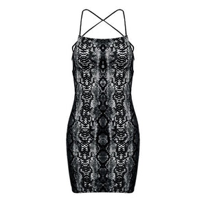 2019 Korean Retro Summer Dress Casual High Quality Women Dress Sexy Party Snake Print Sleeveless Halter Slim Party Dressses