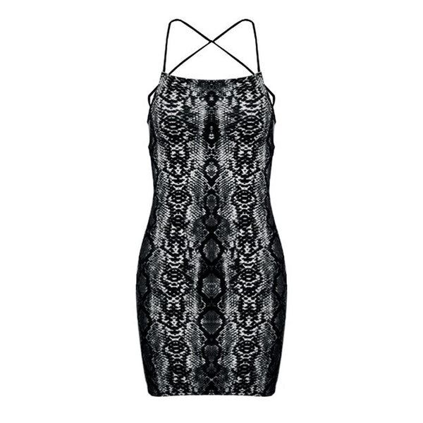 2019 Korean Retro Summer Dress Casual High Quality Women Dress Sexy Party Snake Print Sleeveless Halter Slim Party Dressses