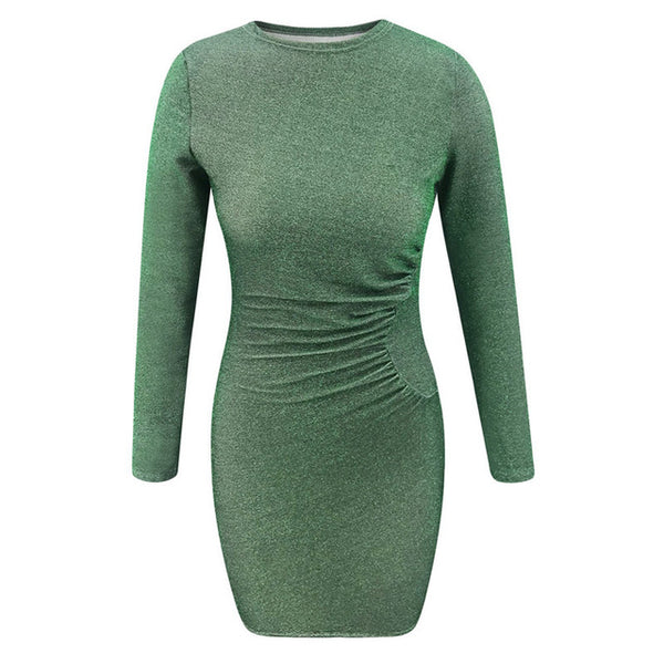 Women Sexy Bodycon Dress Shrinkage Round Neck  Solid Color Office Ladies Dresss Autumn Long Sleeve Party Mini Vestidos  SJ4703R