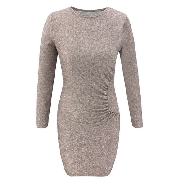 Women Sexy Bodycon Dress Shrinkage Round Neck  Solid Color Office Ladies Dresss Autumn Long Sleeve Party Mini Vestidos  SJ4703R