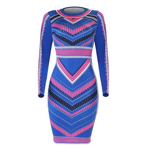 New Sexy print women long dresss Autumn long sleeve sashes bodycon stretch dresses Elegant party female vesitidos Plus size