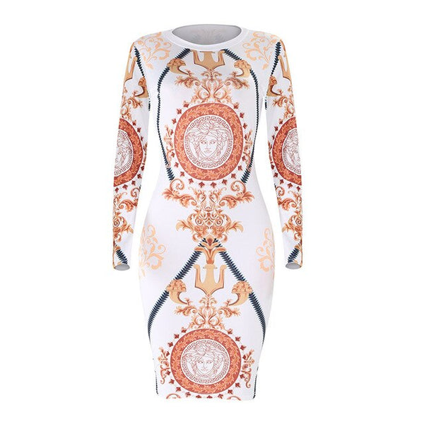 New Sexy print women long dresss Autumn long sleeve sashes bodycon stretch dresses Elegant party female vesitidos Plus size