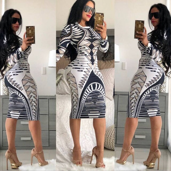 New Sexy print women long dresss Autumn long sleeve sashes bodycon stretch dresses Elegant party female vesitidos Plus size