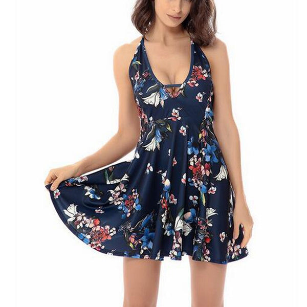 Women Camis Floral Printed Sleeveless Backleess V-Neck Vindage Mini Dresss  L312