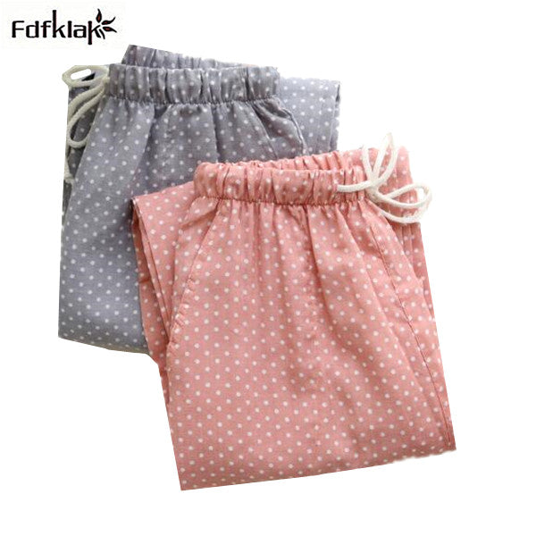 Women's Sleep Bottoms Pajamas Pants Ladies Underwear Trousers Polka Dot Women Lounge Pants Loose Cotton Home Pant Q472