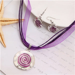 Fashion Gem Geometric Silver pendant necklace earring set leather chocker necklaces women boho jewelry set gift wholesale Price