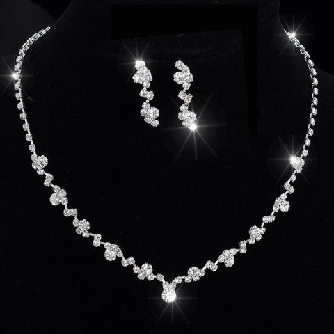 Silver Tone Crystal Tennis jewelry sets Choker Necklace Jewelry Set Earrings Bridal Jewelry Wedding Bridesmaid Jewelry Set