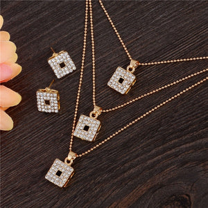 Free shipping New Yellow Gold Women's Jewelry Sets Dubai African Chain Multilayer Pendant Necklace Drop Earrings Set