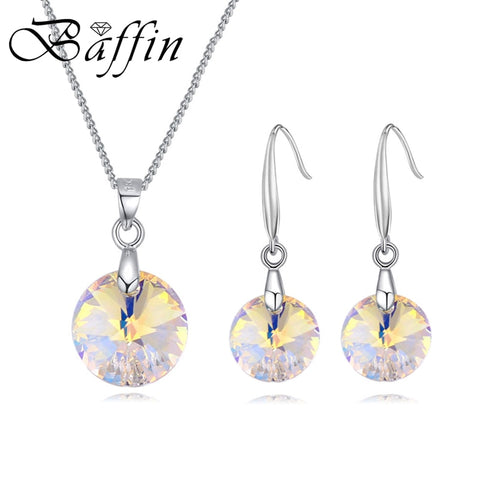 BAFFIN Simple Original Crystals From SWAROVSKI Round Pendants Necklace Drop Earrings Women Party Gifts Silver Color Jewelry Sets