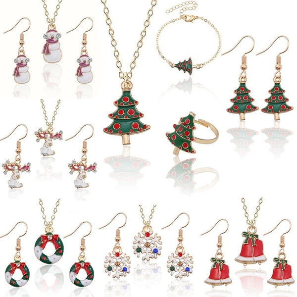 Christmas Jewelry Sets Santa Claus Xmas Tree Wreath Bells Boots Gifts Box Snowman snowflake Elk Necklace Earrings Jewellery Set