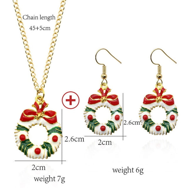 Christmas Jewelry Sets Santa Claus Xmas Tree Wreath Bells Boots Gifts Box Snowman snowflake Elk Necklace Earrings Jewellery Set