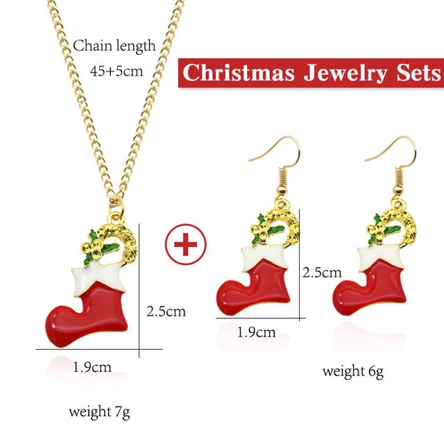 Christmas Jewelry Sets Santa Claus Xmas Tree Wreath Bells Boots Gifts Box Snowman snowflake Elk Necklace Earrings Jewellery Set