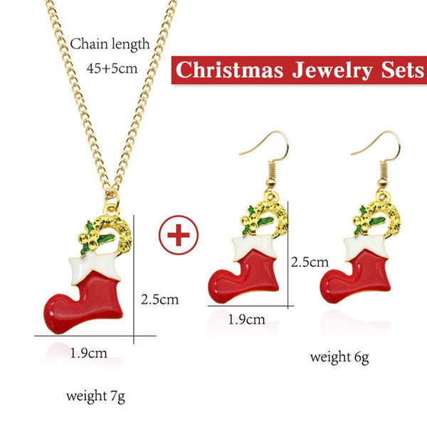 Christmas Jewelry Sets Santa Claus Xmas Tree Wreath Bells Boots Gifts Box Snowman snowflake Elk Necklace Earrings Jewellery Set