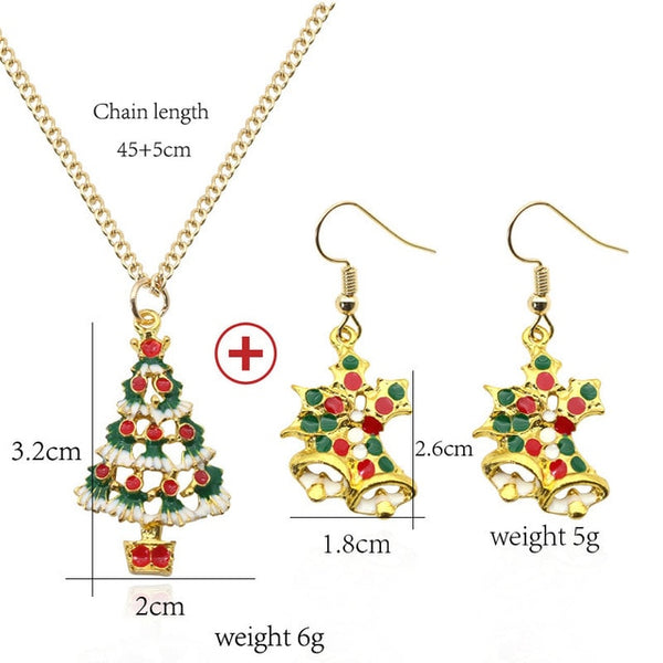 Christmas Jewelry Sets Santa Claus Xmas Tree Wreath Bells Boots Gifts Box Snowman snowflake Elk Necklace Earrings Jewellery Set