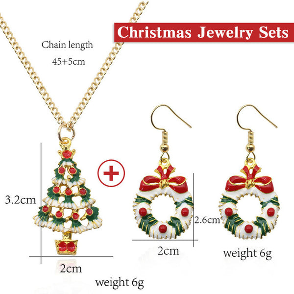 Christmas Jewelry Sets Santa Claus Xmas Tree Wreath Bells Boots Gifts Box Snowman snowflake Elk Necklace Earrings Jewellery Set