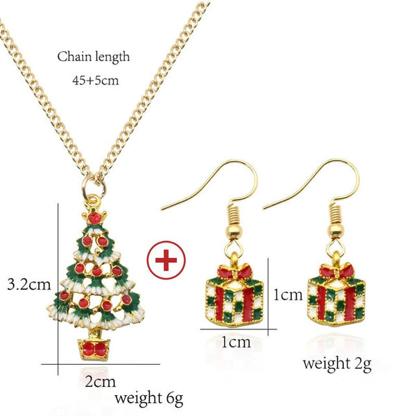 Christmas Jewelry Sets Santa Claus Xmas Tree Wreath Bells Boots Gifts Box Snowman snowflake Elk Necklace Earrings Jewellery Set