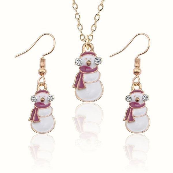 Christmas Jewelry Sets Santa Claus Xmas Tree Wreath Bells Boots Gifts Box Snowman snowflake Elk Necklace Earrings Jewellery Set