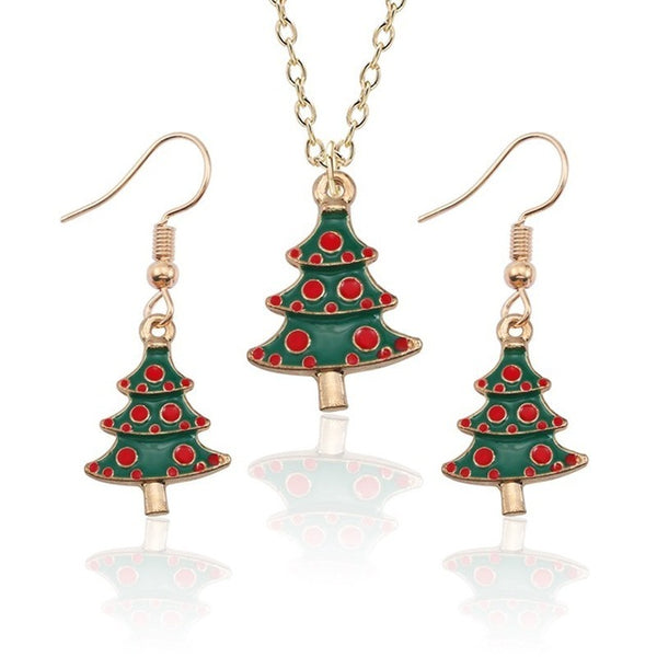 Christmas Jewelry Sets Santa Claus Xmas Tree Wreath Bells Boots Gifts Box Snowman snowflake Elk Necklace Earrings Jewellery Set