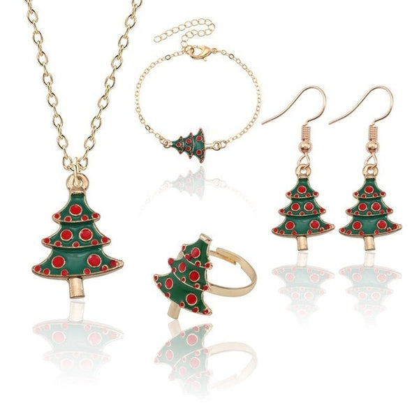 Christmas Jewelry Sets Santa Claus Xmas Tree Wreath Bells Boots Gifts Box Snowman snowflake Elk Necklace Earrings Jewellery Set