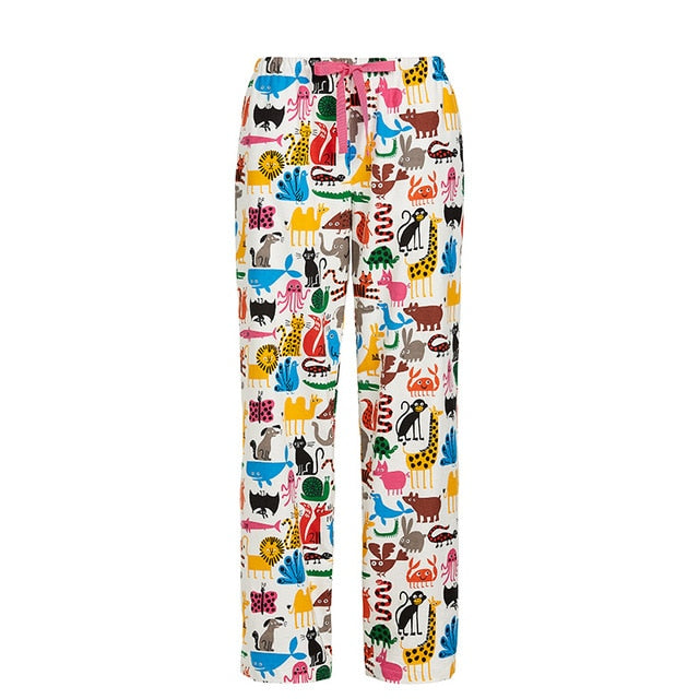 2019 Spring Cotton Flannel Pajama Pants Women Corgi Pug Printed Sleep Bottoms Lounge Wear Loose Home Pajama Pants For Women