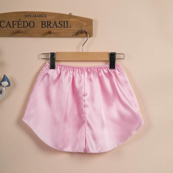 Cute Women Satin Sleep Bottoms Elastic Waist Silk Shorts Female Casual Panties Pajama Pants Sexy Nightwear Plus Size Pink
