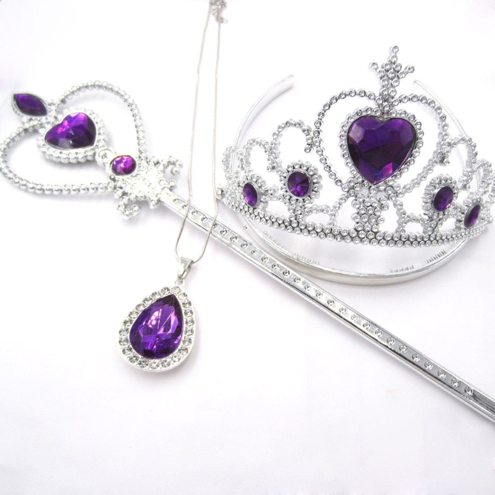 3pcs/set Toddler Girls Sofia The First Purple Teardrop Amulet Pendant Chain Necklaces Kids Crown Magic Wand Children Jewelry Set