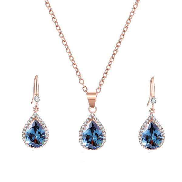 Manxiuni Water Drop Cubic Zirconia Wedding Jewelry Sets inlay Luxury Crystal Bridal necklace Earrings Set Gifts For Bridesmaids