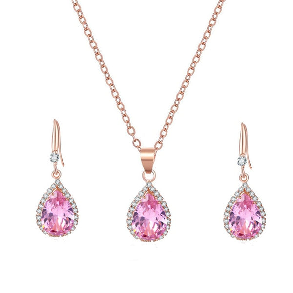 Manxiuni Water Drop Cubic Zirconia Wedding Jewelry Sets inlay Luxury Crystal Bridal necklace Earrings Set Gifts For Bridesmaids