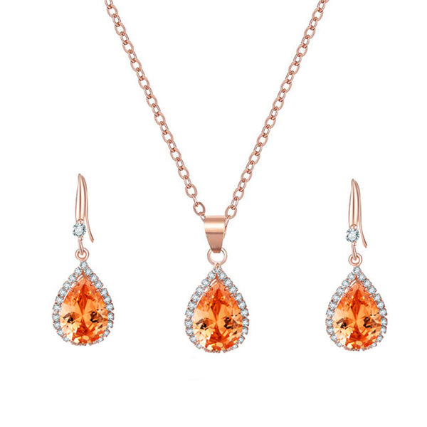 Manxiuni Water Drop Cubic Zirconia Wedding Jewelry Sets inlay Luxury Crystal Bridal necklace Earrings Set Gifts For Bridesmaids