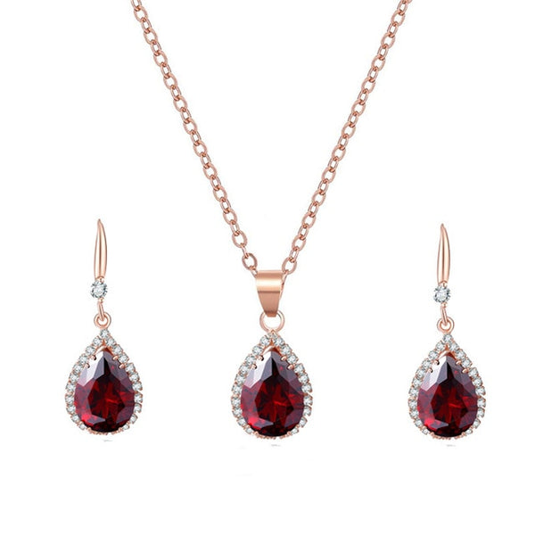 Manxiuni Water Drop Cubic Zirconia Wedding Jewelry Sets inlay Luxury Crystal Bridal necklace Earrings Set Gifts For Bridesmaids