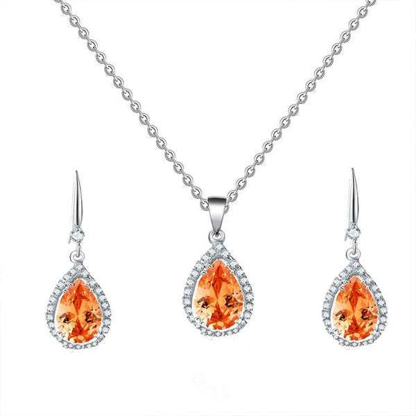 Manxiuni Water Drop Cubic Zirconia Wedding Jewelry Sets inlay Luxury Crystal Bridal necklace Earrings Set Gifts For Bridesmaids