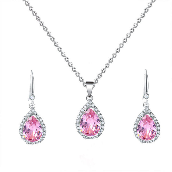 Manxiuni Water Drop Cubic Zirconia Wedding Jewelry Sets inlay Luxury Crystal Bridal necklace Earrings Set Gifts For Bridesmaids