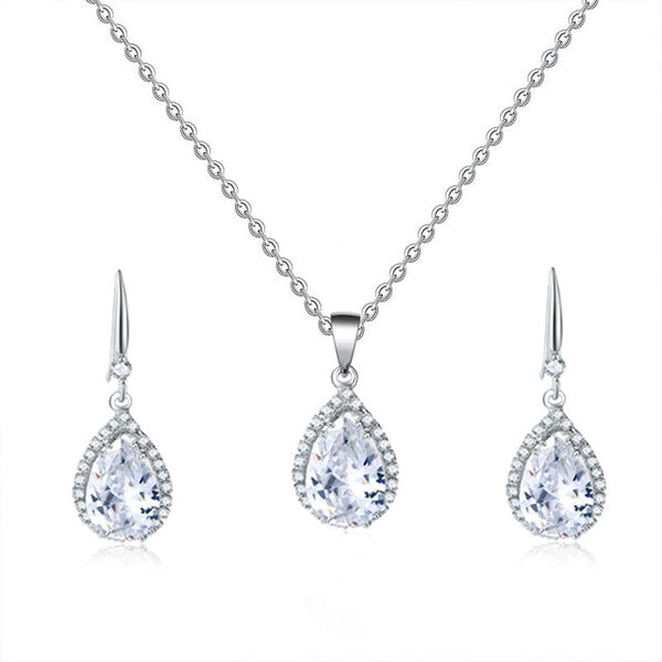 Manxiuni Water Drop Cubic Zirconia Wedding Jewelry Sets inlay Luxury Crystal Bridal necklace Earrings Set Gifts For Bridesmaids