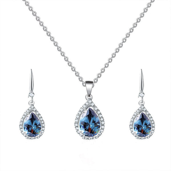 Manxiuni Water Drop Cubic Zirconia Wedding Jewelry Sets inlay Luxury Crystal Bridal necklace Earrings Set Gifts For Bridesmaids