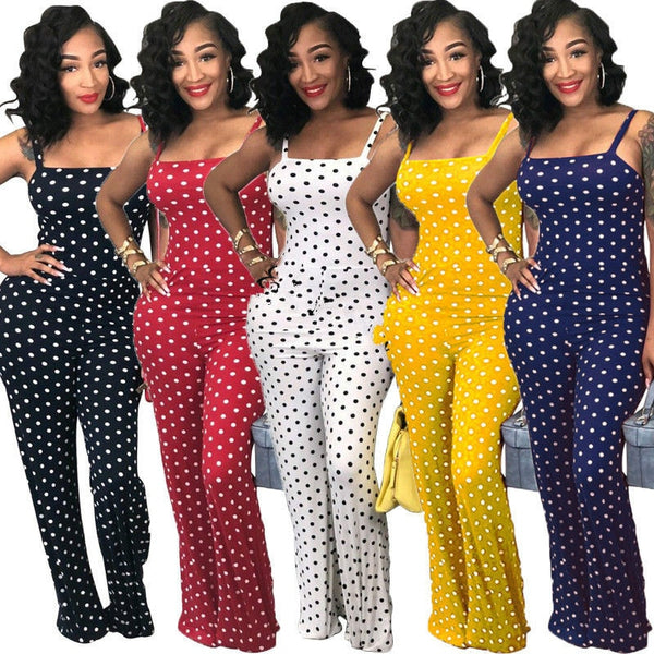 2019 Women Ladies Clubwear Summer Playsuit Jumpsuit Romper Long Pants Polka Dots Party Trousers Plus Size