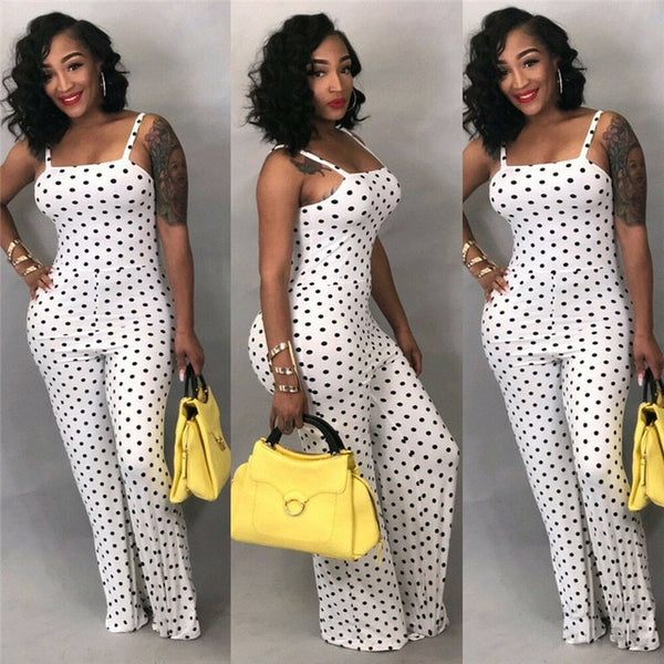 2019 Women Ladies Clubwear Summer Playsuit Jumpsuit Romper Long Pants Polka Dots Party Trousers Plus Size