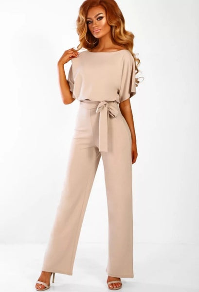 Elegant O Neck Casual Jumpsuits 2019 Summer Red 3XL Plus Size Loose Women Bandage Long Overalls High Waist Straight Office Wears