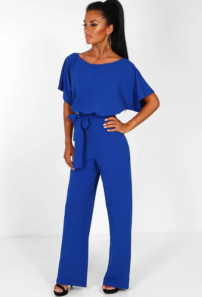 Elegant O Neck Casual Jumpsuits 2019 Summer Red 3XL Plus Size Loose Women Bandage Long Overalls High Waist Straight Office Wears