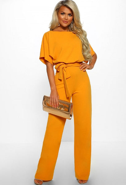 Elegant O Neck Casual Jumpsuits 2019 Summer Red 3XL Plus Size Loose Women Bandage Long Overalls High Waist Straight Office Wears