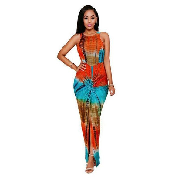 Sexy Dress Women 2019 Summer Casual Straight Sleeveless O-Neck Exotic Printed Party Dressses Bandage Long Maxi Dress For Women