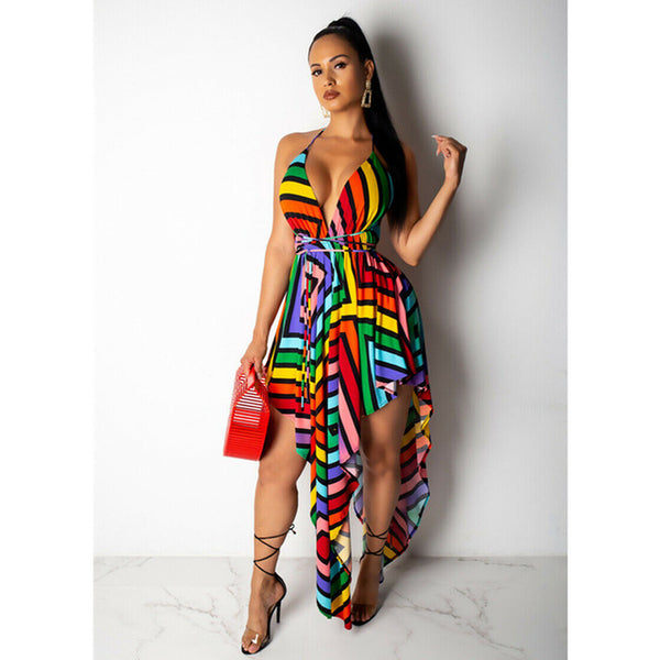 2019 New Women Summer Maxi Dress Sexy Strappy Backless Slim Fit Flare Dresses Women Boho Print  Beach Party Club Dresss Vestidos