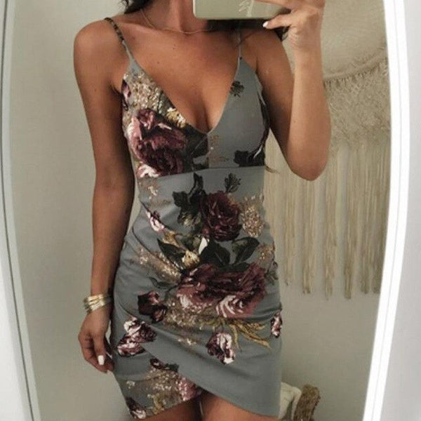 Women Summer Boho Short Dress Slim Sleeveless Printing V Neck Ladies Mini Dresss Casual Sexy Dress 2019 Hot