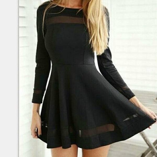 Fashion Women Bodycon Full Sleeve Black Mini Straight Dresss