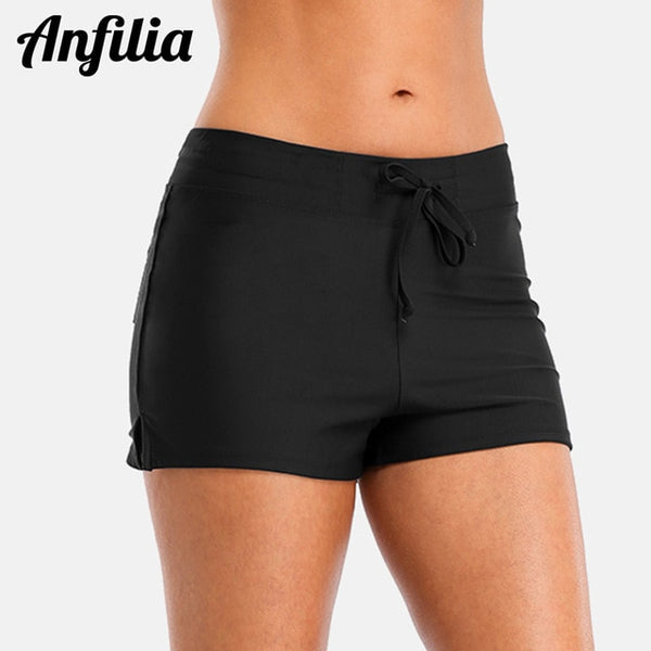 Anfilia Swimming Trunks Women Bikini Bottom Solid Color Swimwear Briefs Split Bandage Boy Shorts