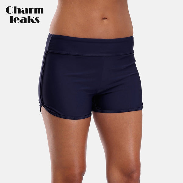 Charmleaks Middle Waist Swimming Shorts Women Solid Color Bikini Bottom Ban Swimwear Briefs Split Swimming Trunks